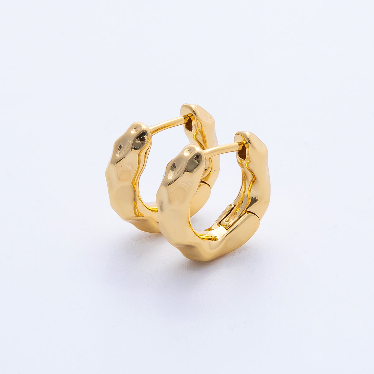 18K Gold Filled 16.5mm Hammered Huggie Earrings | Earrings-00041