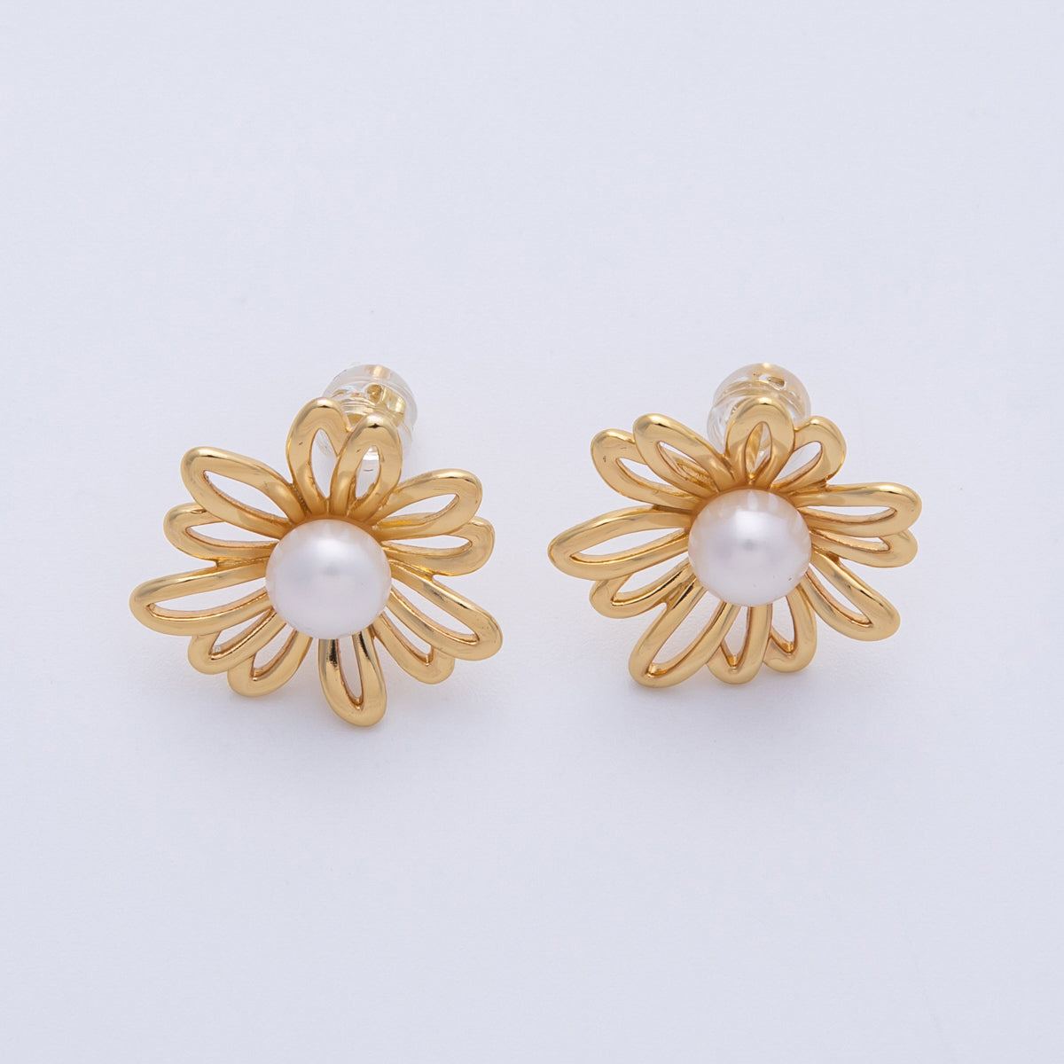 14K Gold Filled 19mm Shell Pearl Open Flower Stud Earrings | Earrings-00052