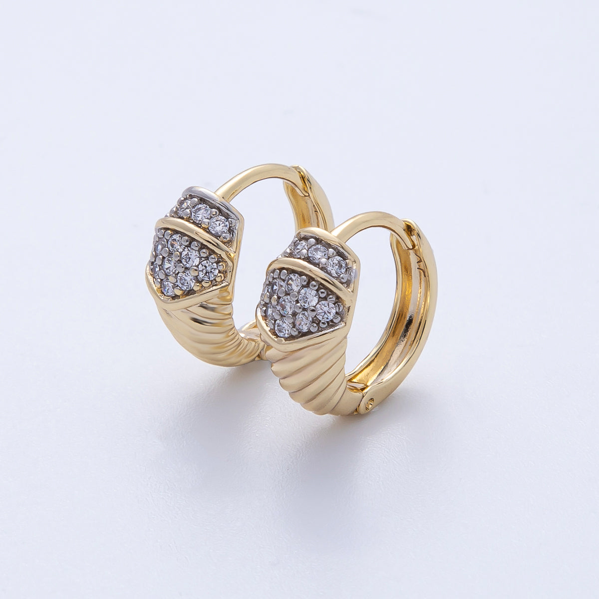 14K Gold Filled 15mm Micro Paved CZ Croissant Huggie Earrings | Earrings-00074