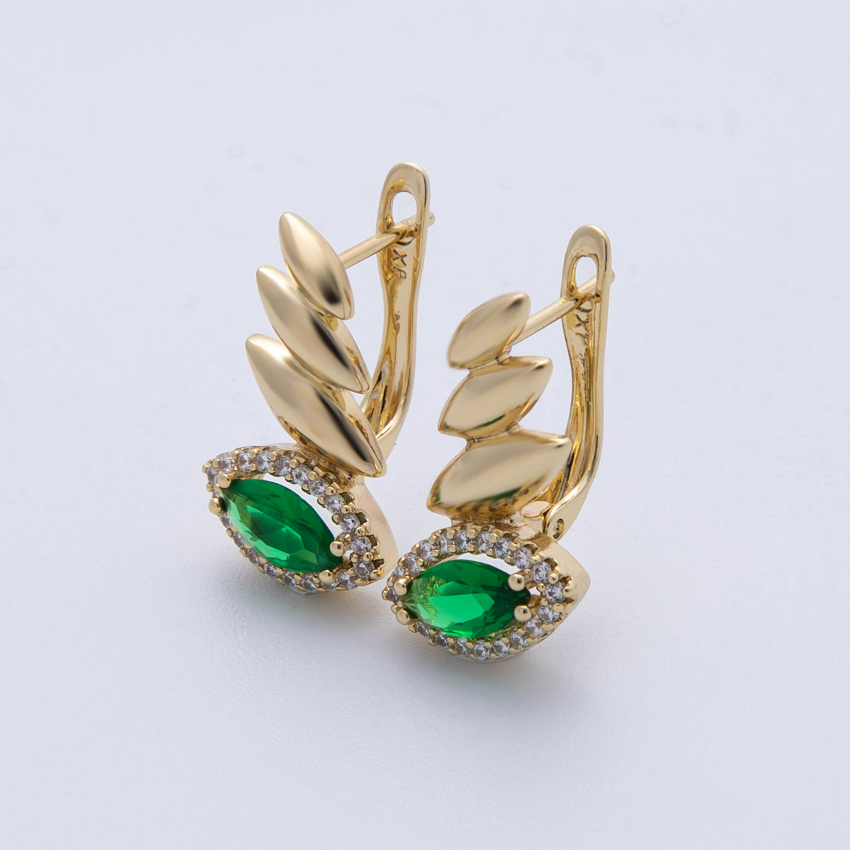 14K Gold Filled 19.3mm Black, Green, Clear Marquise Micro Paved CZ Teardrop English Lock Hoop Earrings | Earrings-00076 Earrings-00077 Earrings-00089