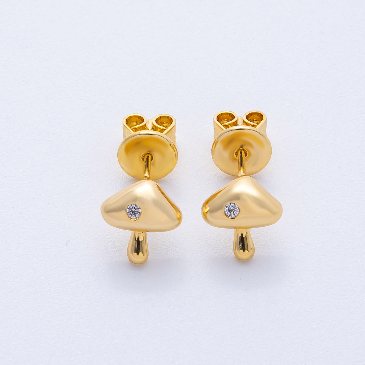 18K Gold Filled 8.7mm Clear CZ Dotted Mushroom Stud Earrings | Earrings-00082