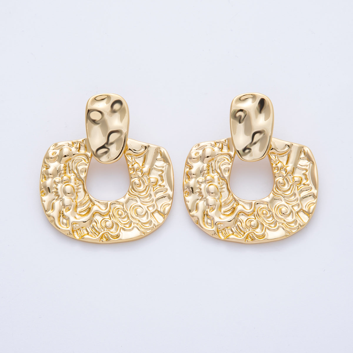 18K Gold Filled 44mm Hammered Door Knocker Stud Earrings | Earrings-00083