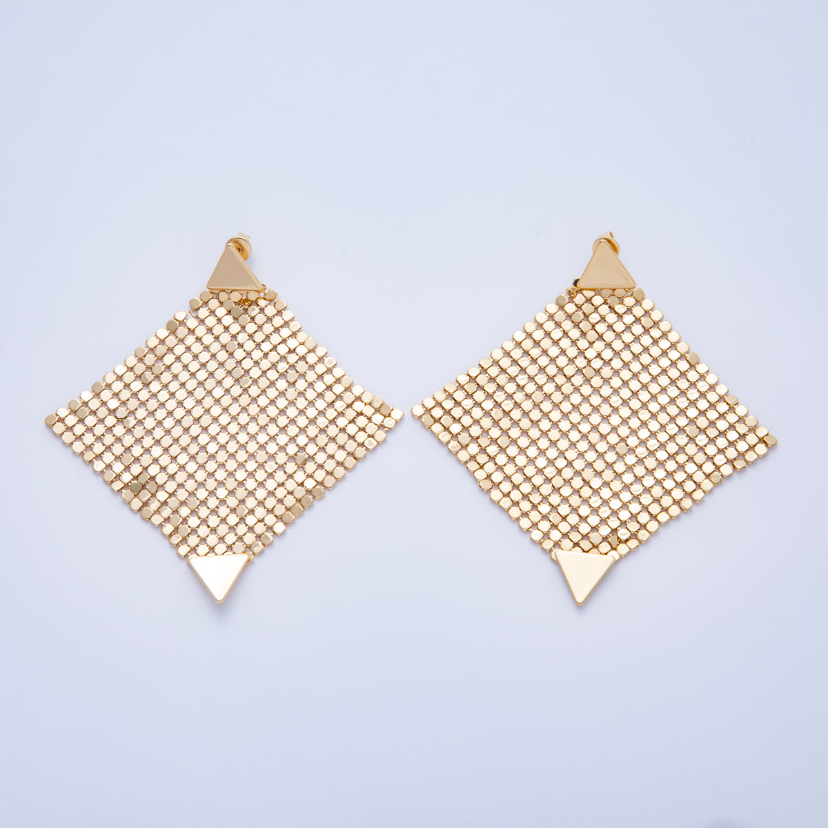 18K Gold Filled 88mm Rhombus Foil Triangle Drop Stud Earrings | Earrings-00084