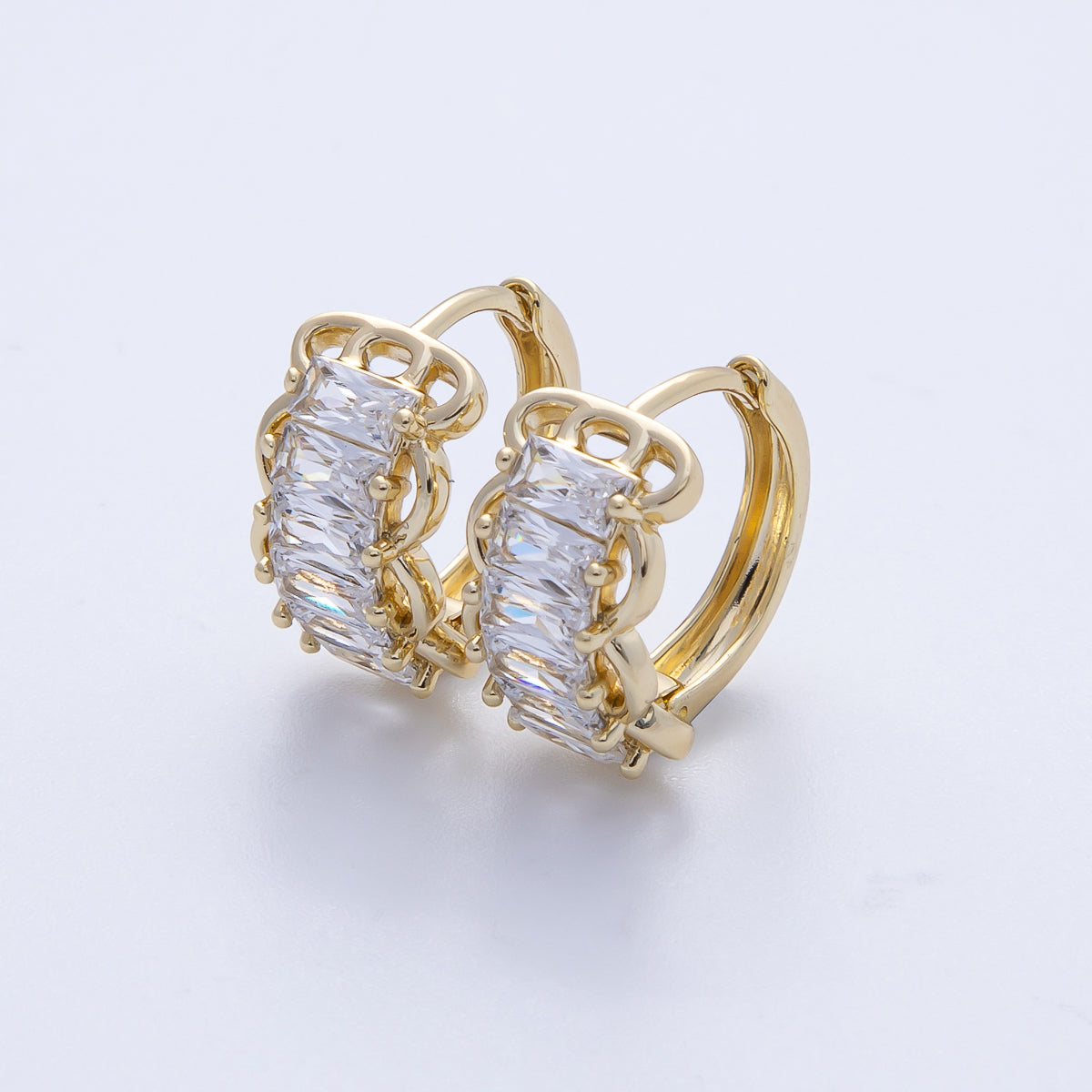 14K Gold Filled 17mm Clear CZ Baguette Rounded Huggie Earrings | EARRINGS-00087