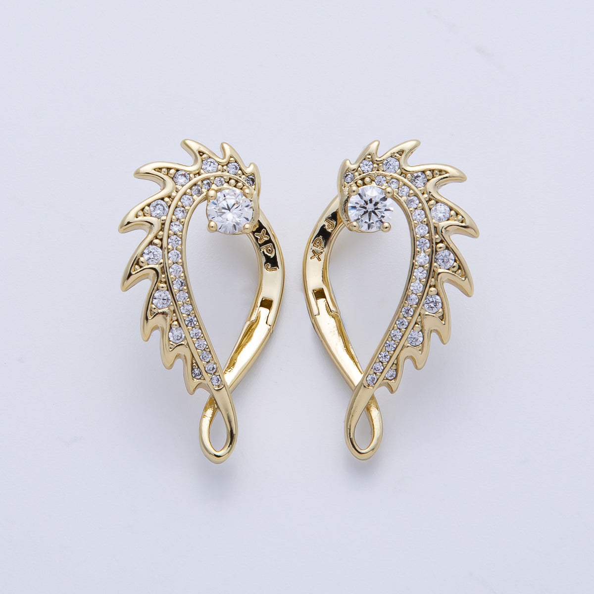 14K Gold Filled 25mm Micro Paved CZ Curved Spiked Hoop Earrings Set | Earrings-00102