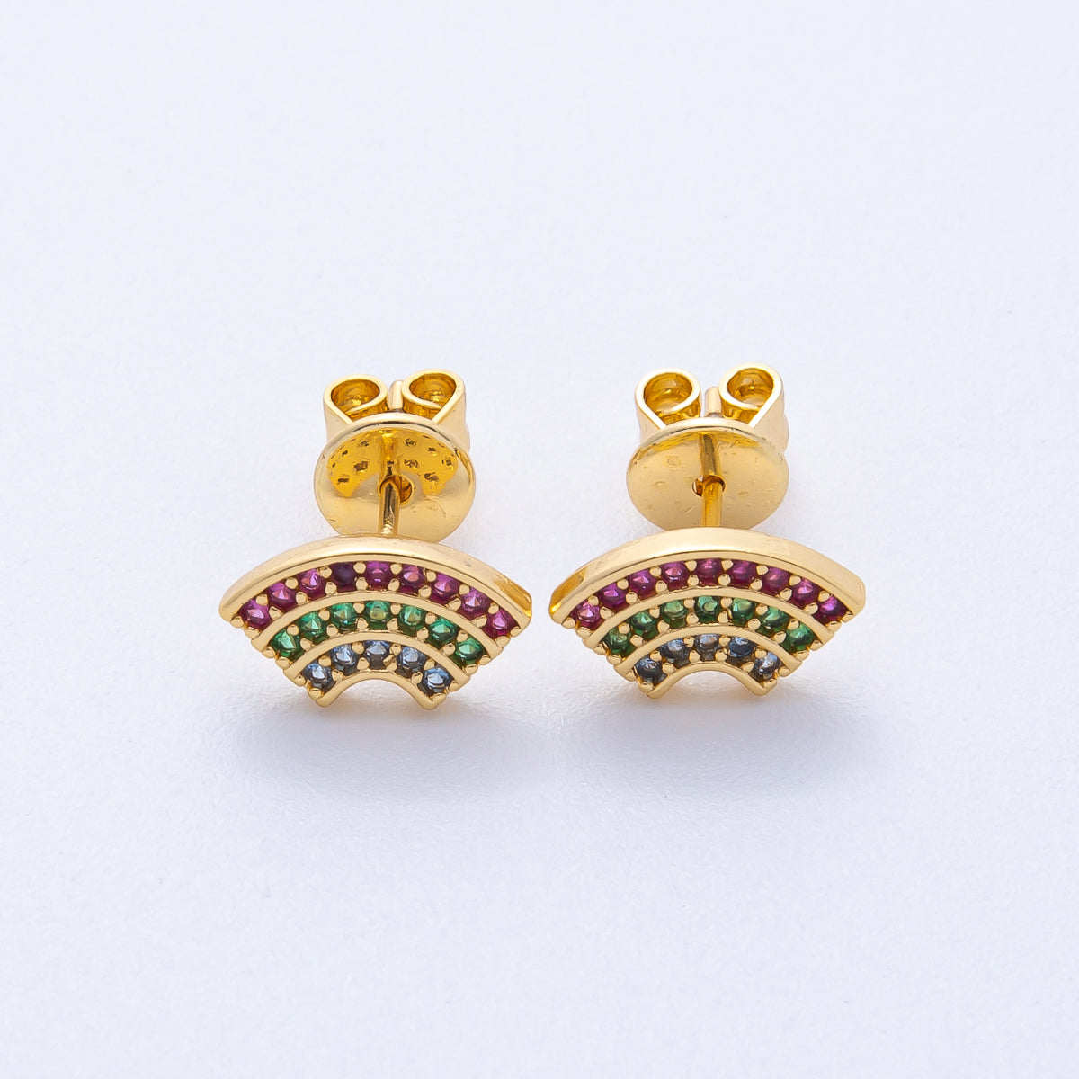 18K Gold Filled 14mm Multicolor Micro Paved CZ Fan Stud Earrings | Earrings-00106