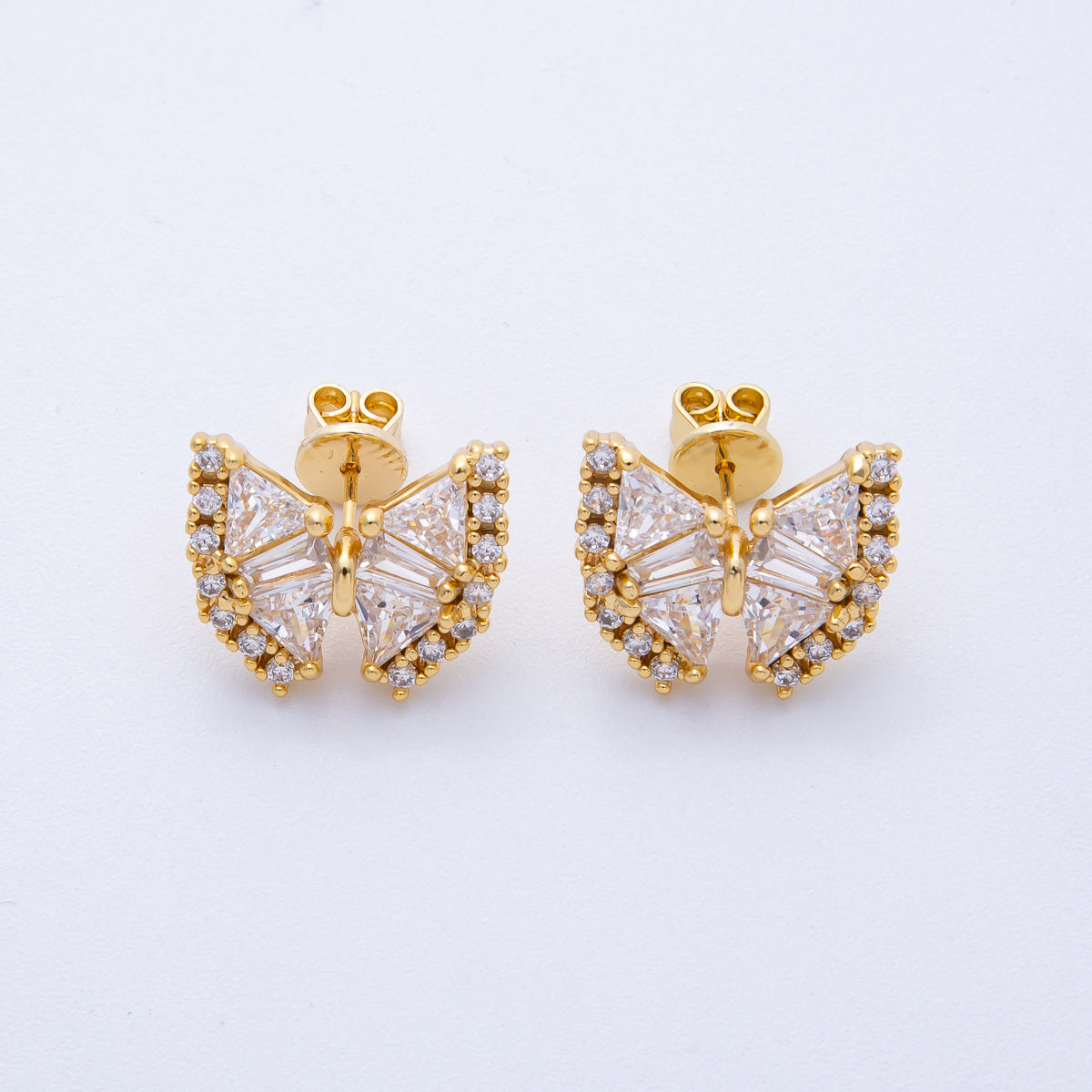 18K Gold Filled 17.5mm Clear CZ Baguette Butterfly Stud Earrings | Earrings-00107