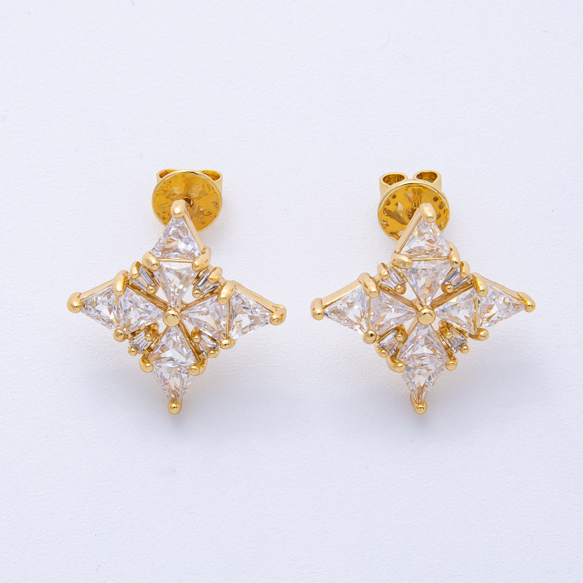 18K Gold Filled 19mm Clear CZ Triangle Celestial Star Stud Earrings | Earrings-00108