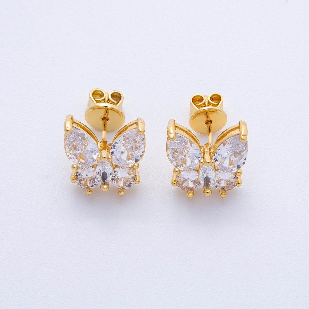 18K Gold Filled 12.5mm Clear CZ Butterfly Stud Earrings | Earrings-00125