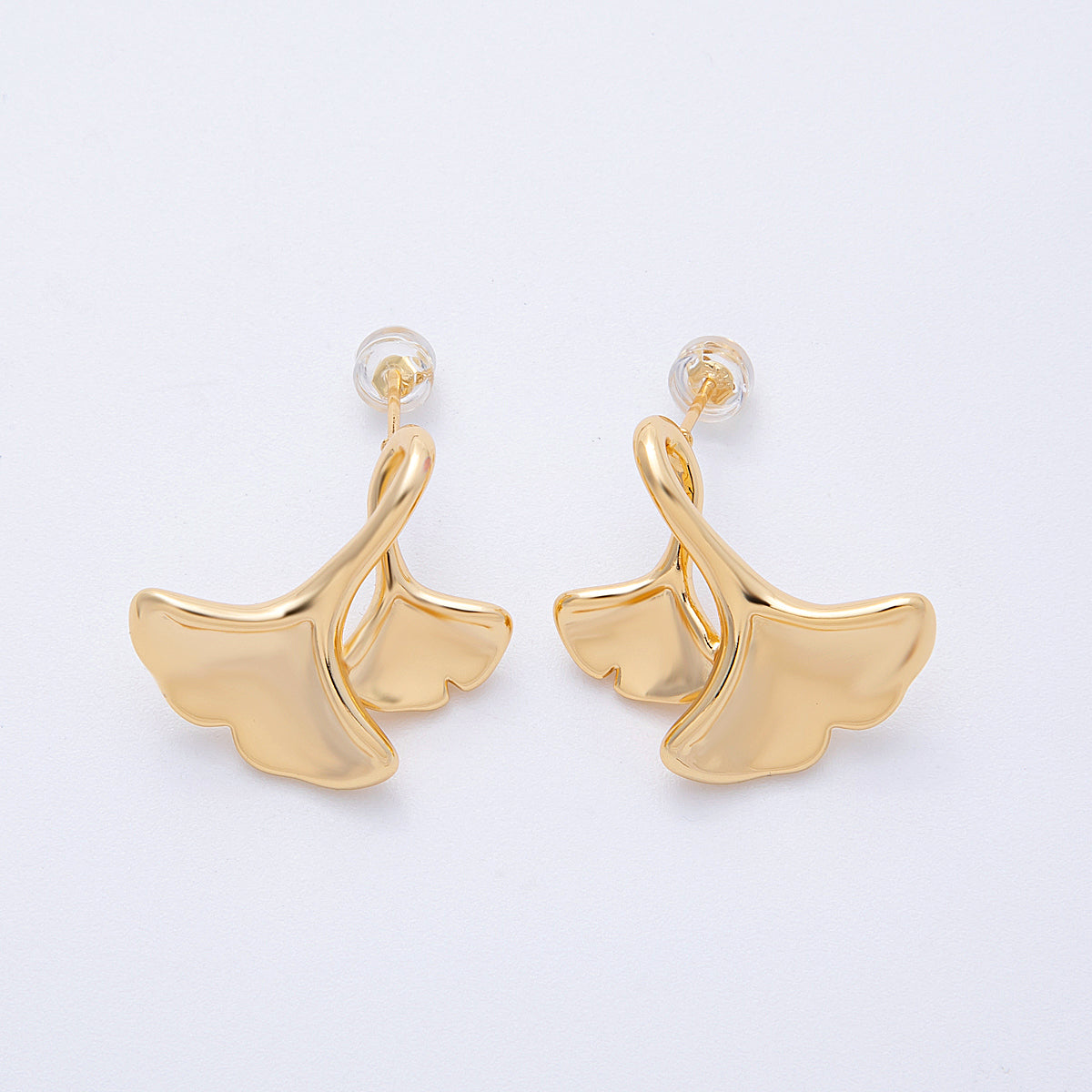 16K Gold Filled 25mm Molten Minimalist Leaf Stud Earrings | Earrings-00138