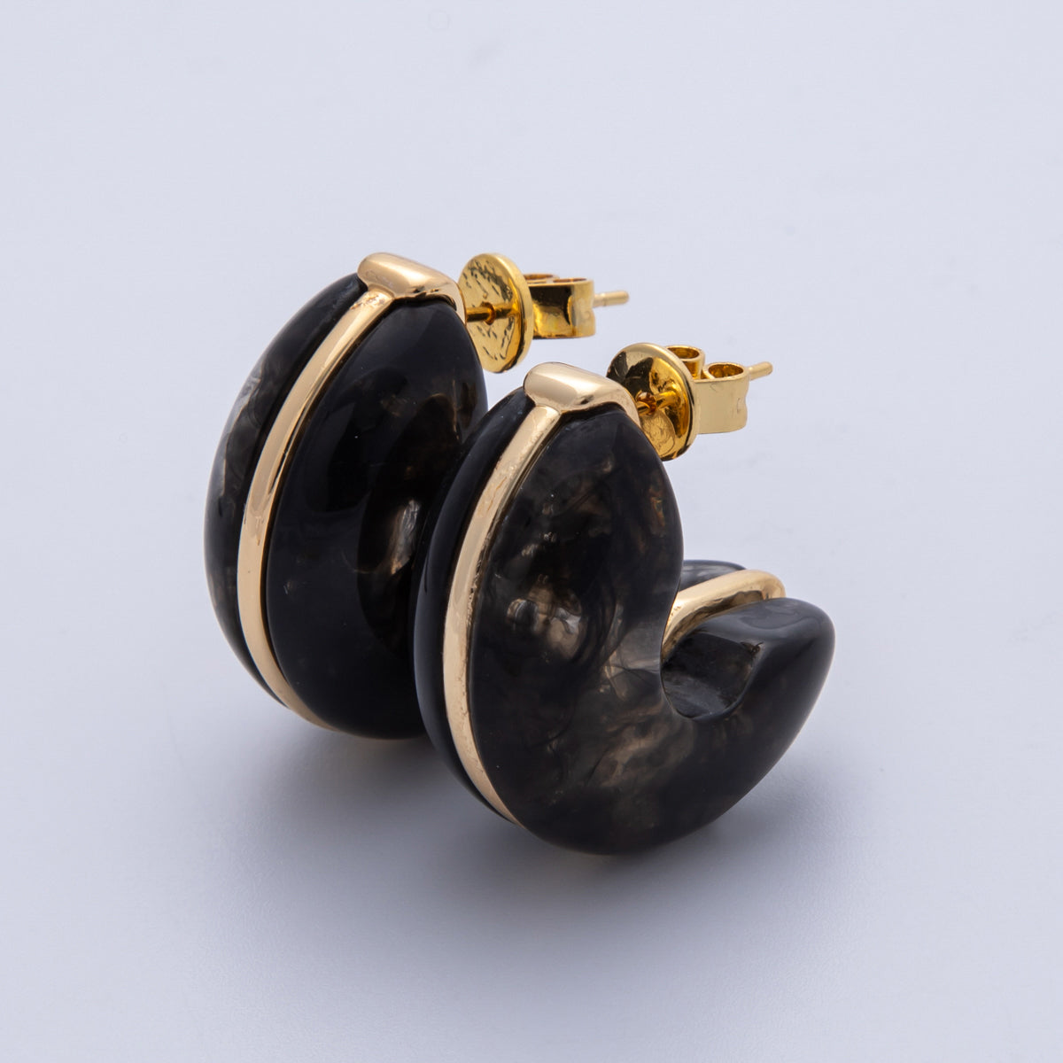 18K Gold Filled 25mm White, Blue, Black, Red, Beige, Brown Resin Chubby C-Shaped Hoop Earrings | Earrings-00154 ~ Earrings-00159
