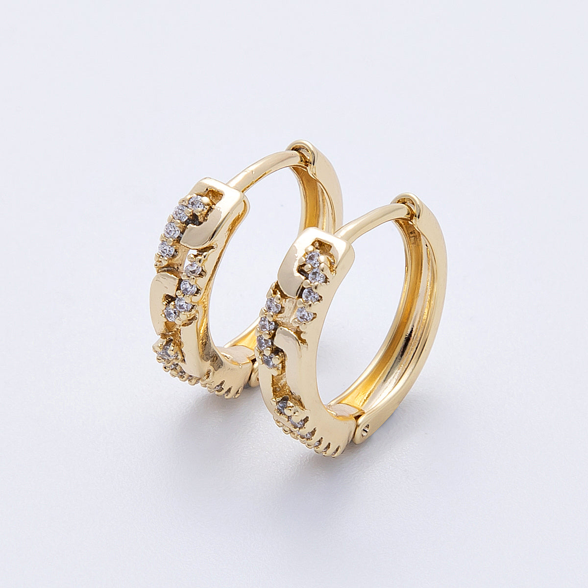 14K Gold Filled 16mm Micro Paved CZ Paperclip Chain Link Huggie | Earrings-00169