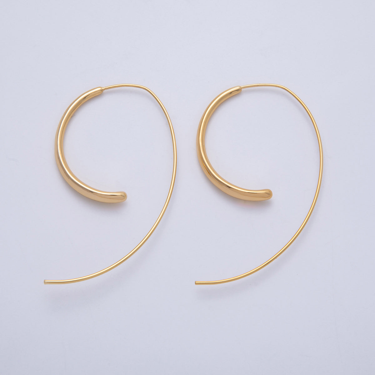 18K Gold Filled 34mm Minimalist Spiral Curl C-Shaped French Hook Earrings | EARRINGS-00184