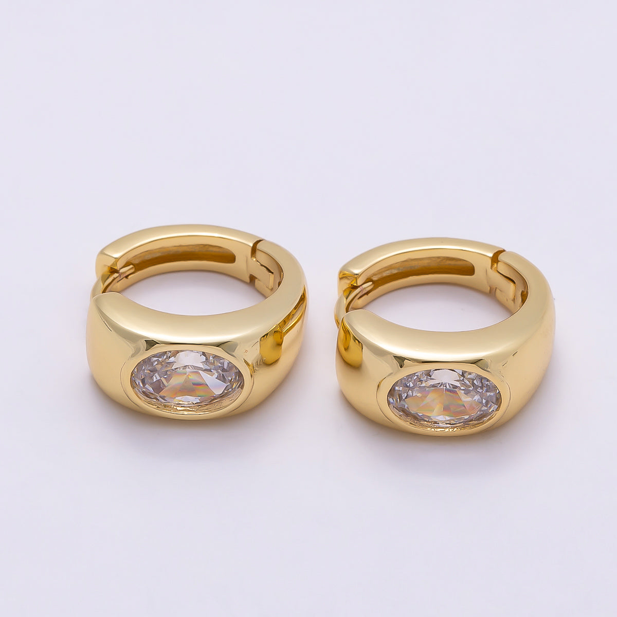 16K Gold Filled 14mm Clear CZ Wide Huggie Earrings in Gold & Silver | Earrings-00409 Earrings-00410