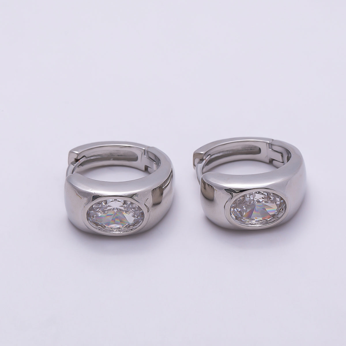 16K Gold Filled 14mm Clear CZ Wide Huggie Earrings in Gold & Silver | Earrings-00409 Earrings-00410