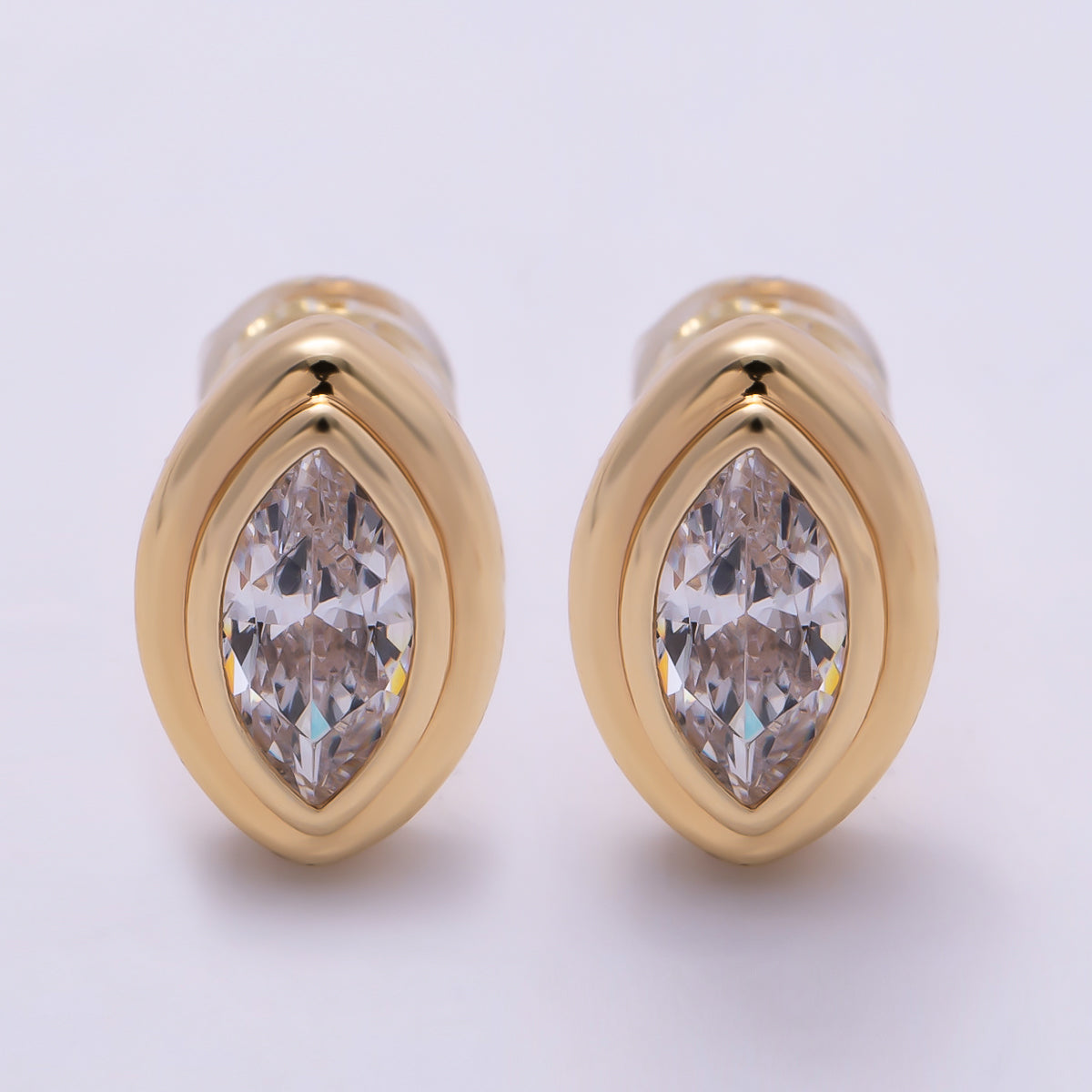 16K Gold Filled 11mm Clear CZ Marquise Bezel Stud Earrings in Gold & Silver | Earrings-00423 Earrings-00424