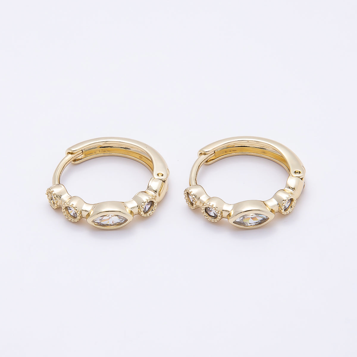 16K Gold Filled 17mm Marquise Round CZ Bezel Cartilage Huggie Earrings | Earrings-00431