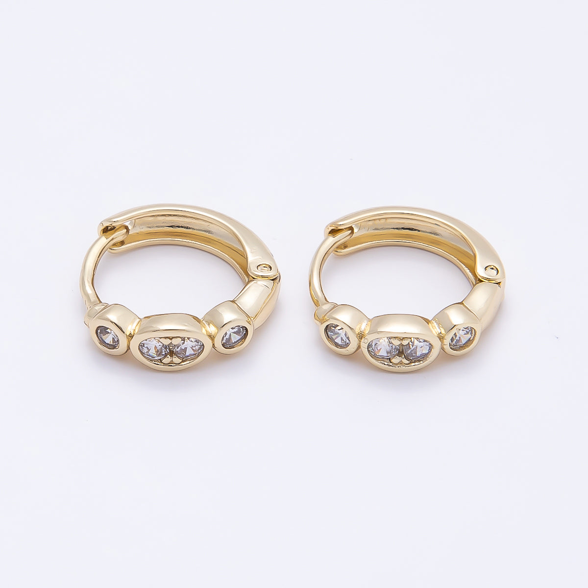 16K Gold Filled 13mm Round Oval CZ Bezel Cartilage Huggie Earrings | Earrings-00433