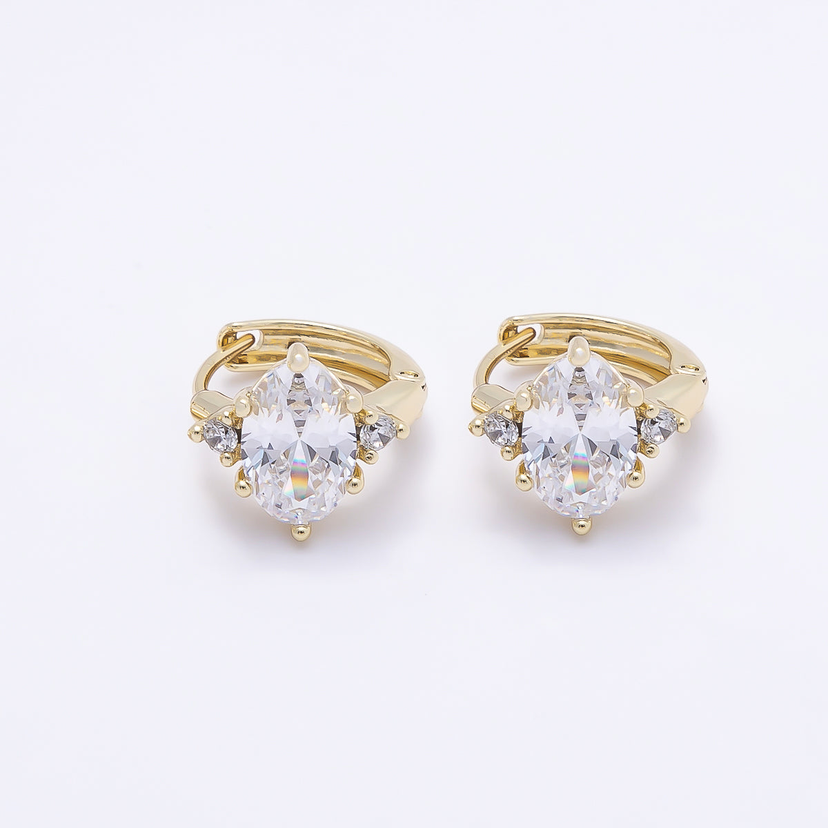 16K Gold Filled 16mm Clear Oval CZ Solitaire Cartilage Huggie Earrings | Earrings-00435