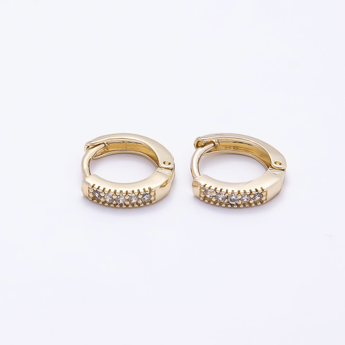 16K Gold Filled 11mm Micro Paved CZ Ribbed Cartilage Huggies Earrings | Earrings-00442
