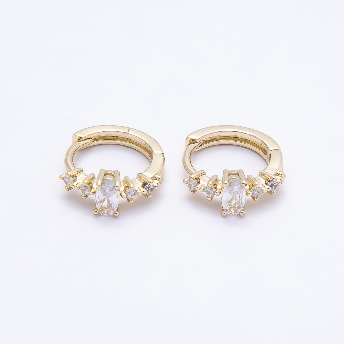 16K Gold Filled 13mm Clear Round Oval Lined CZ Cartilage Huggie Earrings | Earrings-00449