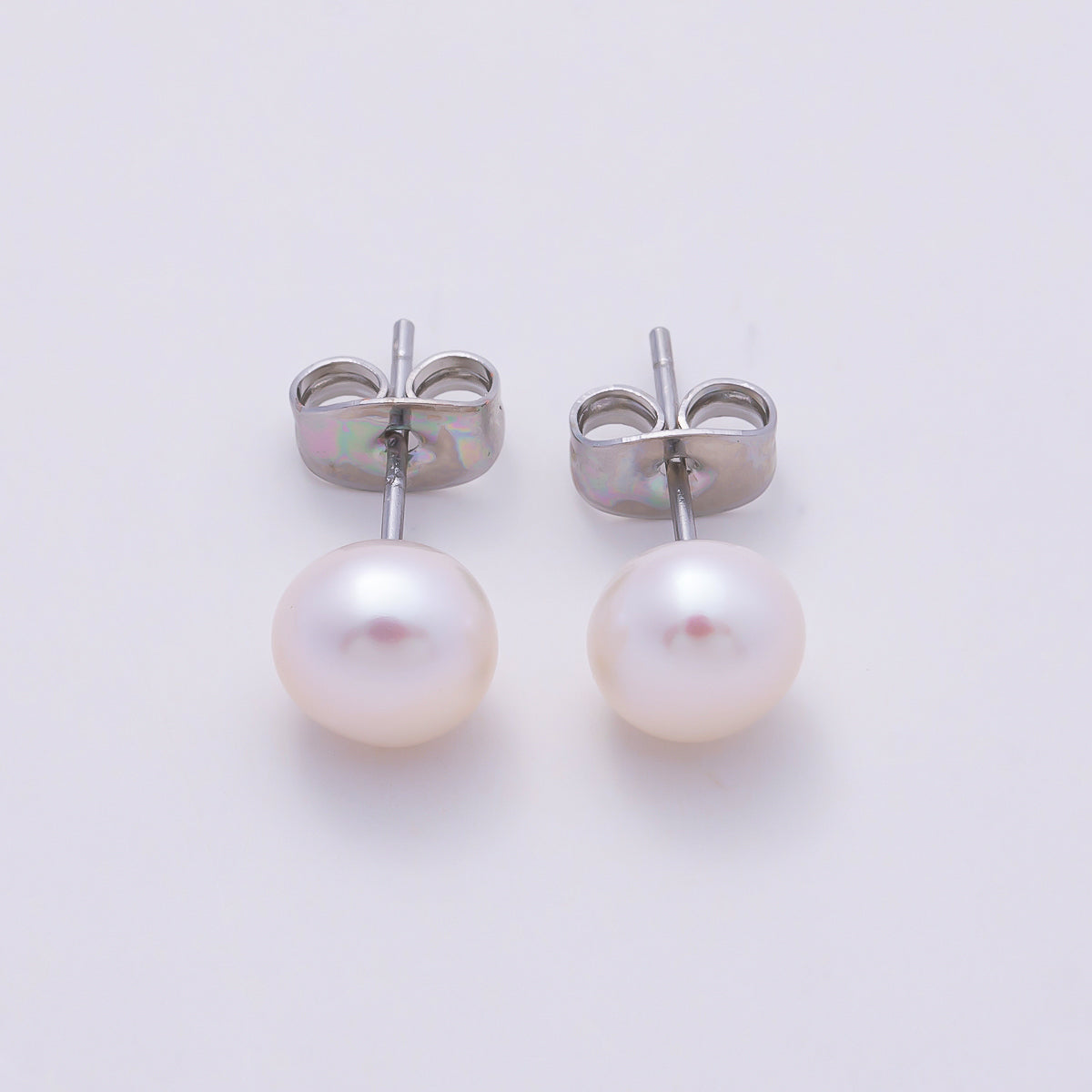 S925 Sterling Silver 7mm Shell Pearl Gemstone Stud Earrings | Earrings-00454