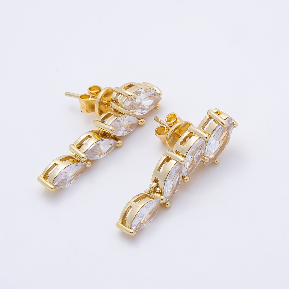 16K Gold Filled 29mm Marquise CZ Statement Drop Stud Earrings | Earrings-00456