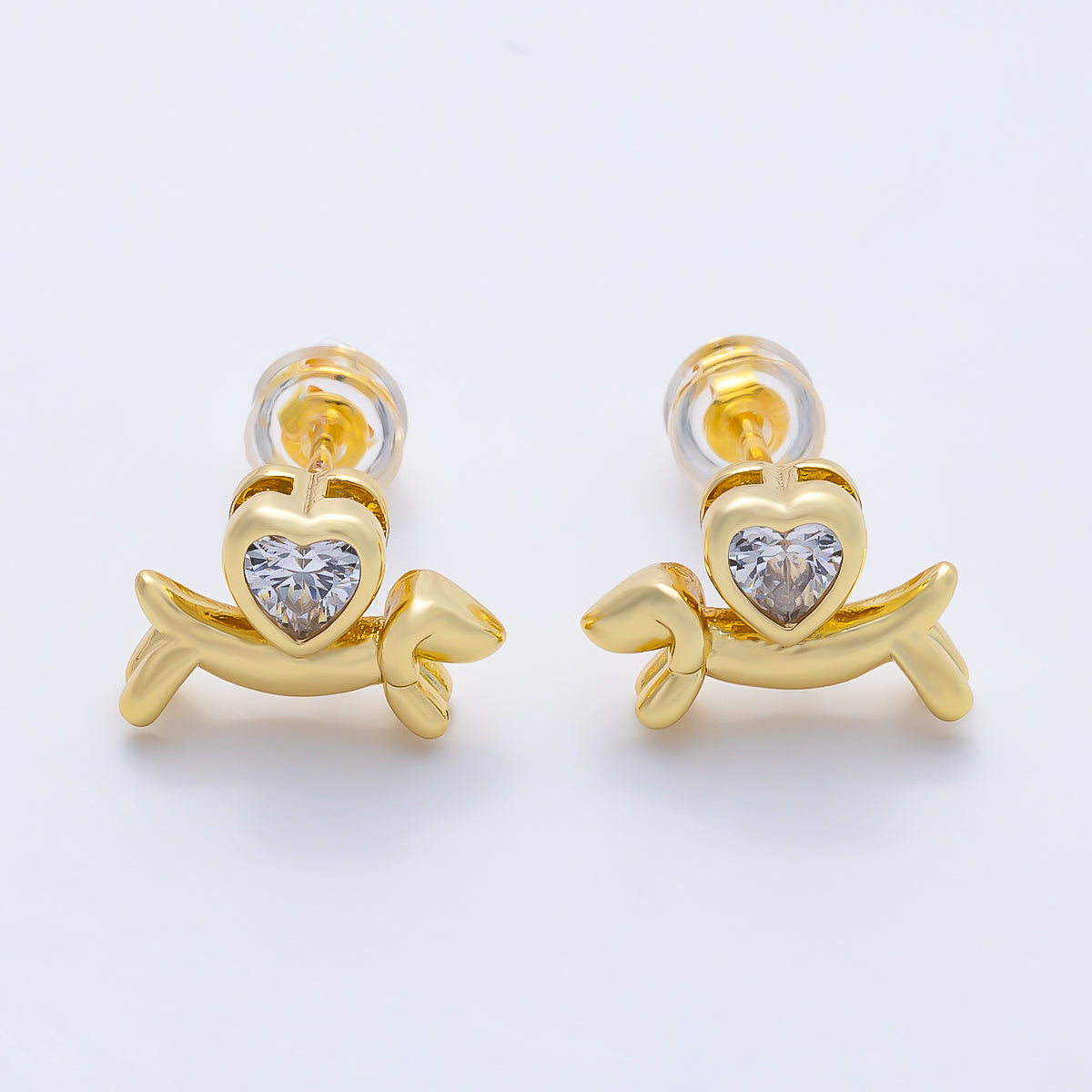 16K Gold Filled 15mm Heart CZ Puppy Animal Stud in Gold & Silver | Earrings-00674 Earrings-00675