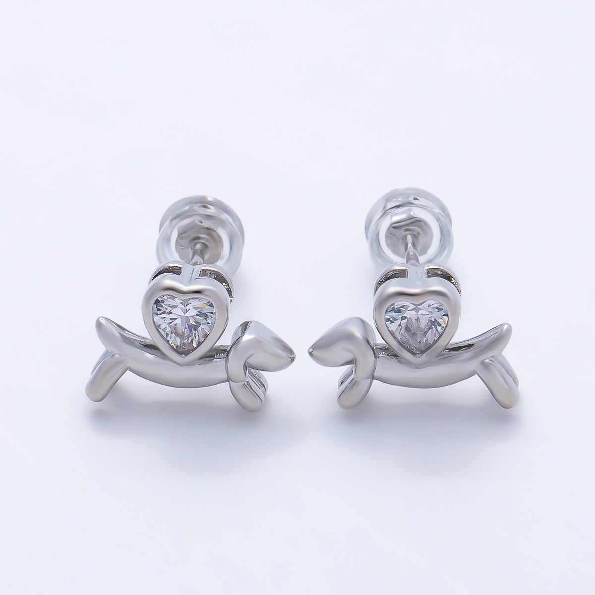 16K Gold Filled 15mm Heart CZ Puppy Animal Stud in Gold & Silver | Earrings-00674 Earrings-00675