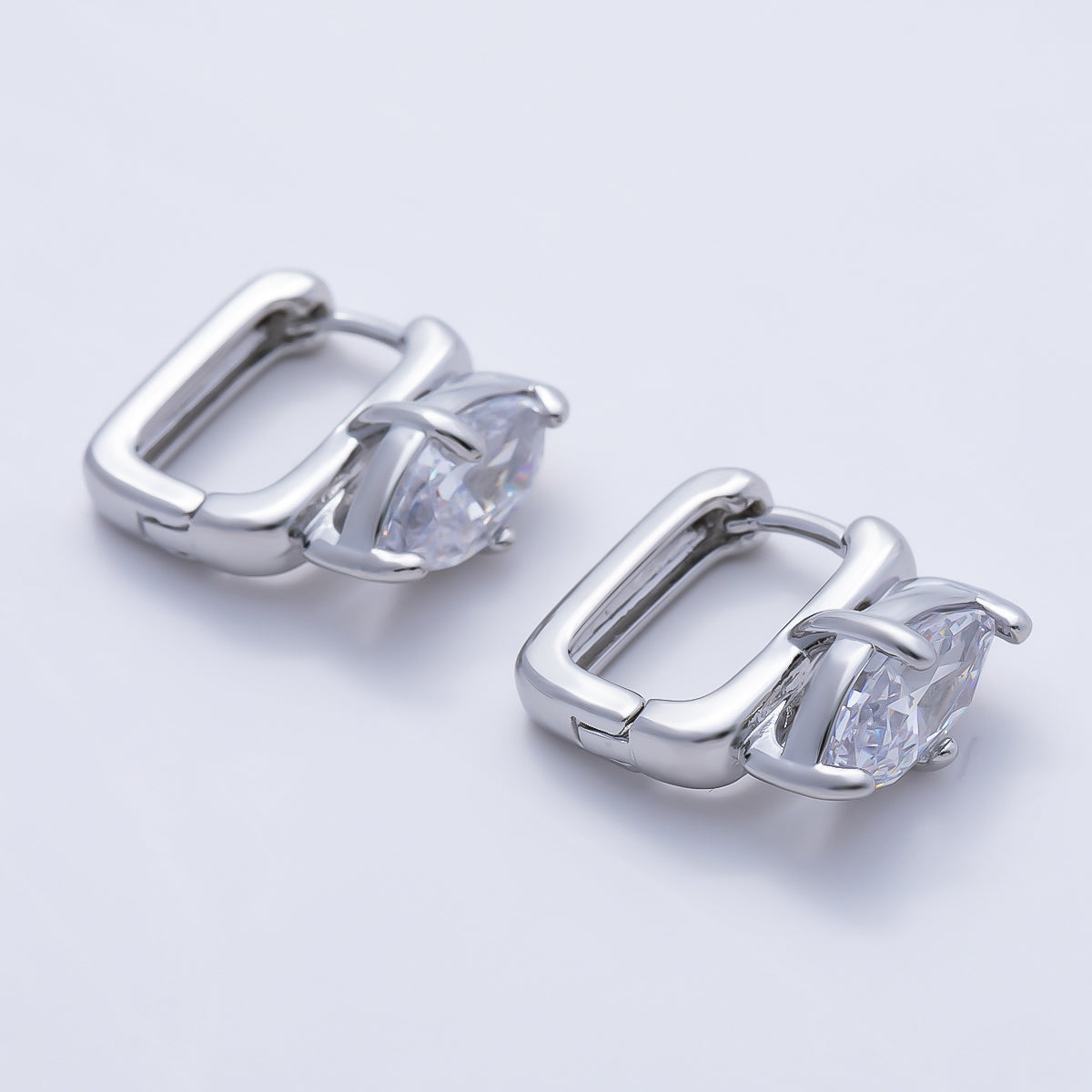 16K Gold Filled 15mm Clear Marquise Prong Rectangle Hoop in Gold & Silver | Earrings-00676 Earrings-00677