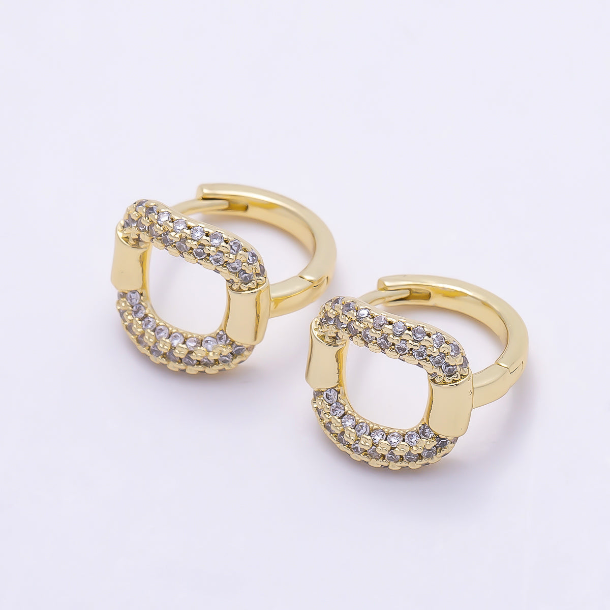 16K Gold Filled 15mm Micro Paved CZ Open Square Huggie Hoop | Earrings-00684