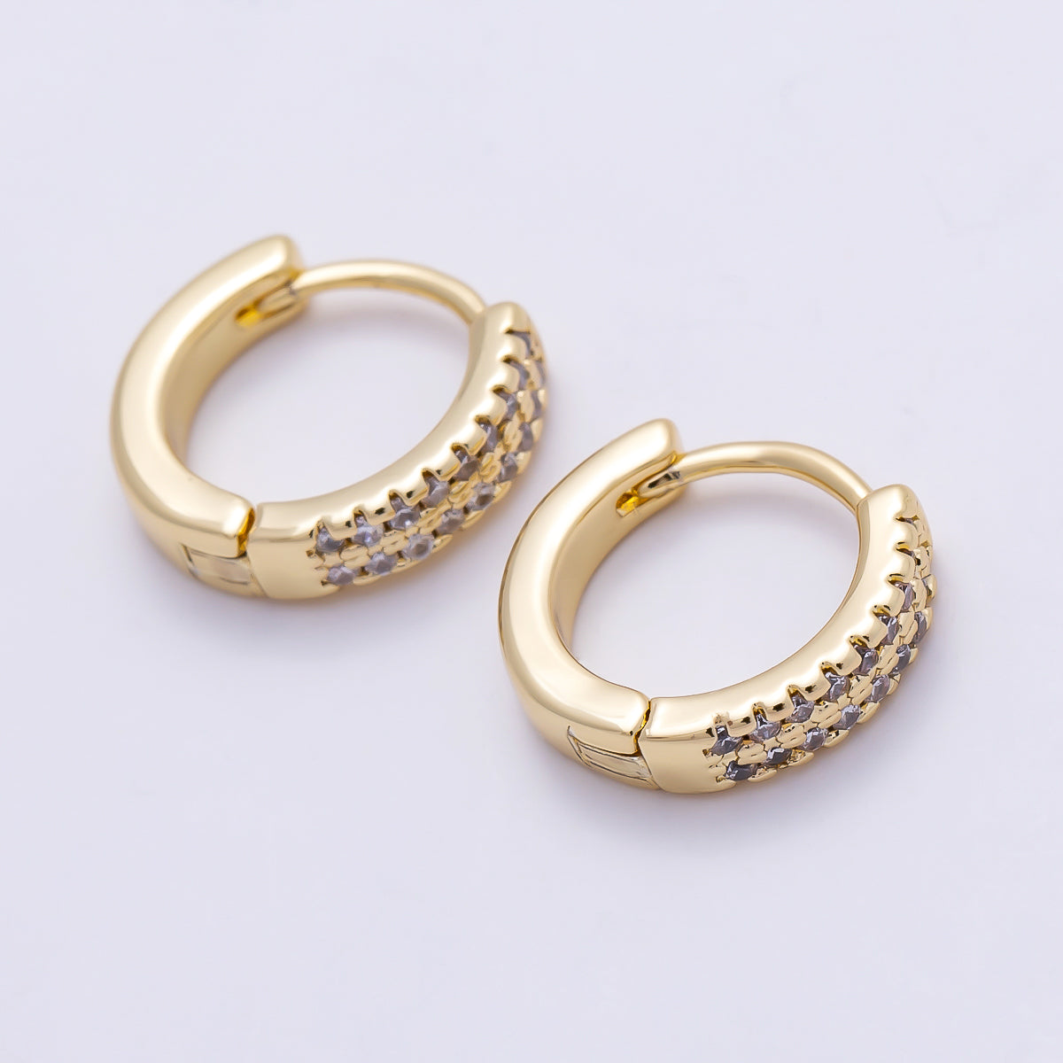 16K Gold Filled 12mm Micro Paved CZ Double Lined Cartilage Huggie | Earrings-00702