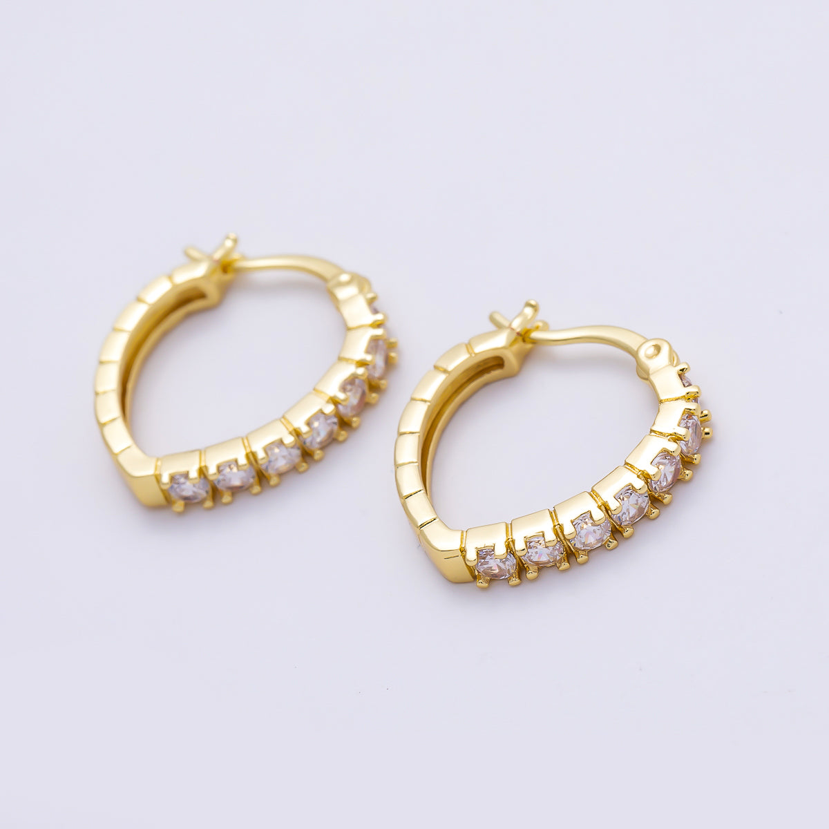 16K Gold Filled 19mm Micro Paved CZ V-Shape Latch Hoop | Earrings-00710
