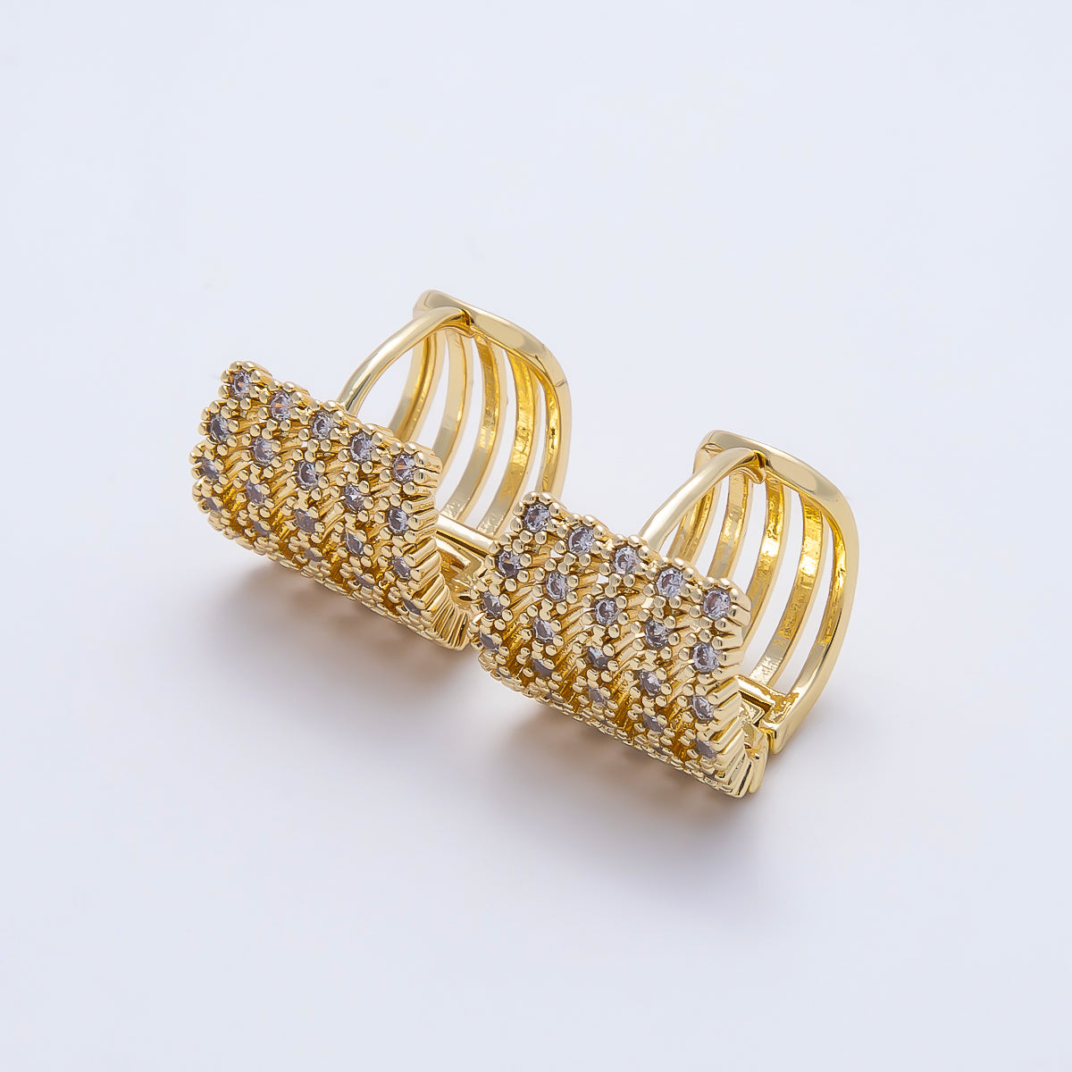16K Gold Filled 15mm Micro Paved CZ Multiple Band Claw Cartilage Huggie | Earrings-00721