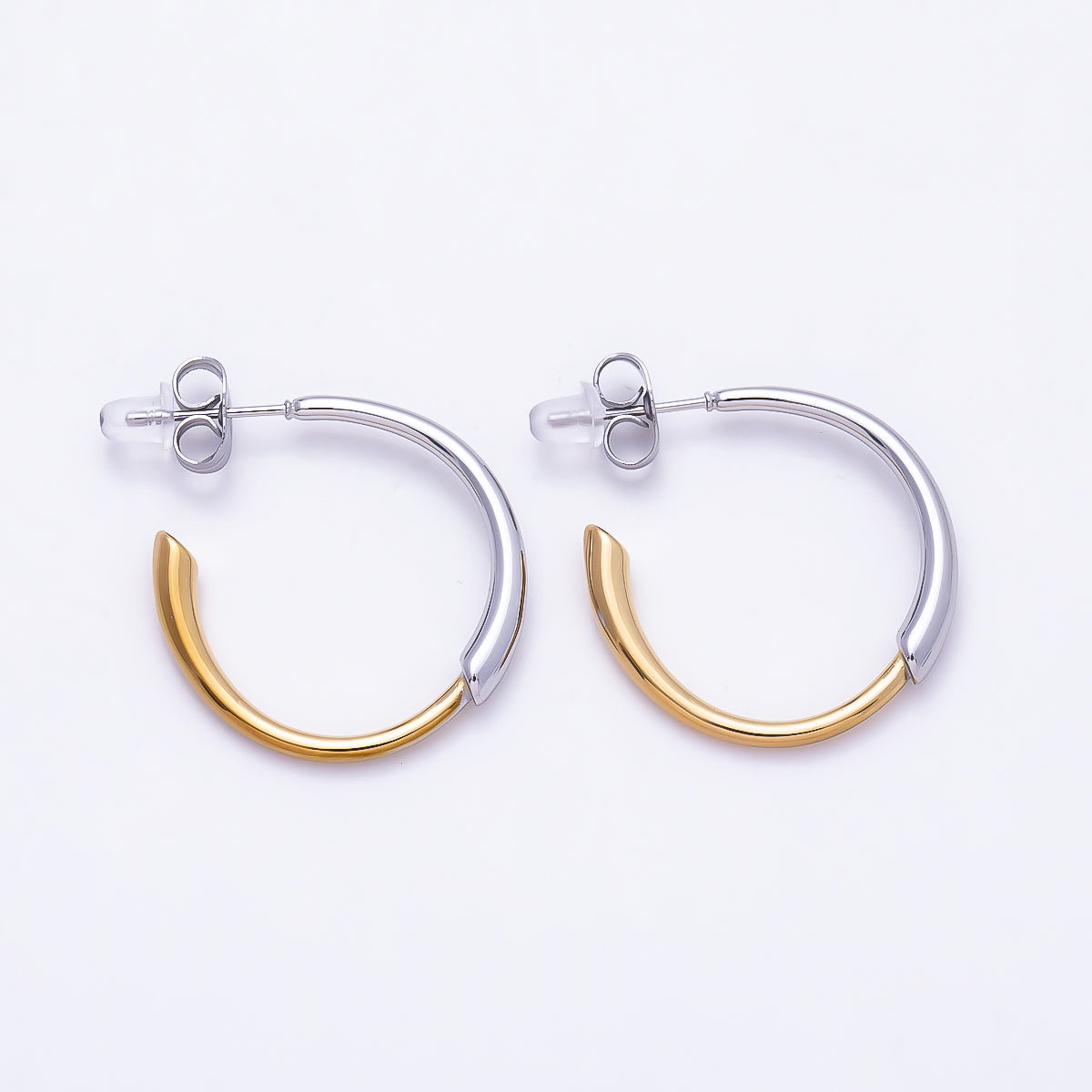 Stainless Steel Two Tone PVD 33.5mm Minimalist C-Shaped Hoop | Earrings-00732
