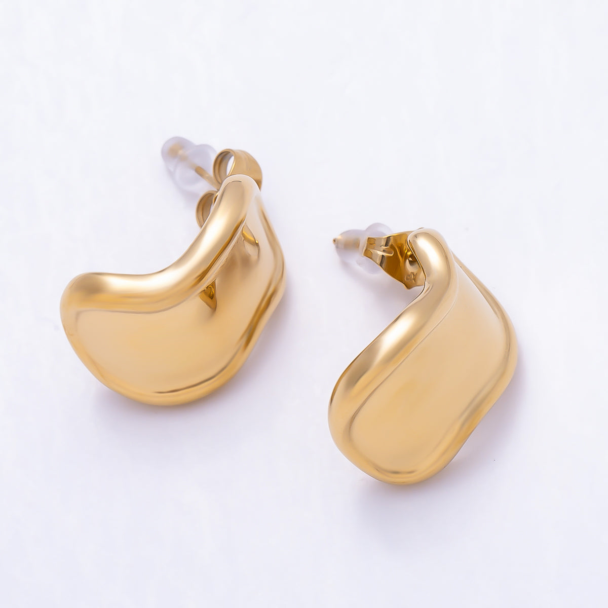 Stainless Steel PVD Gold 43mm Wave Molten Geometric Rectangle Stud | Earrings-00754