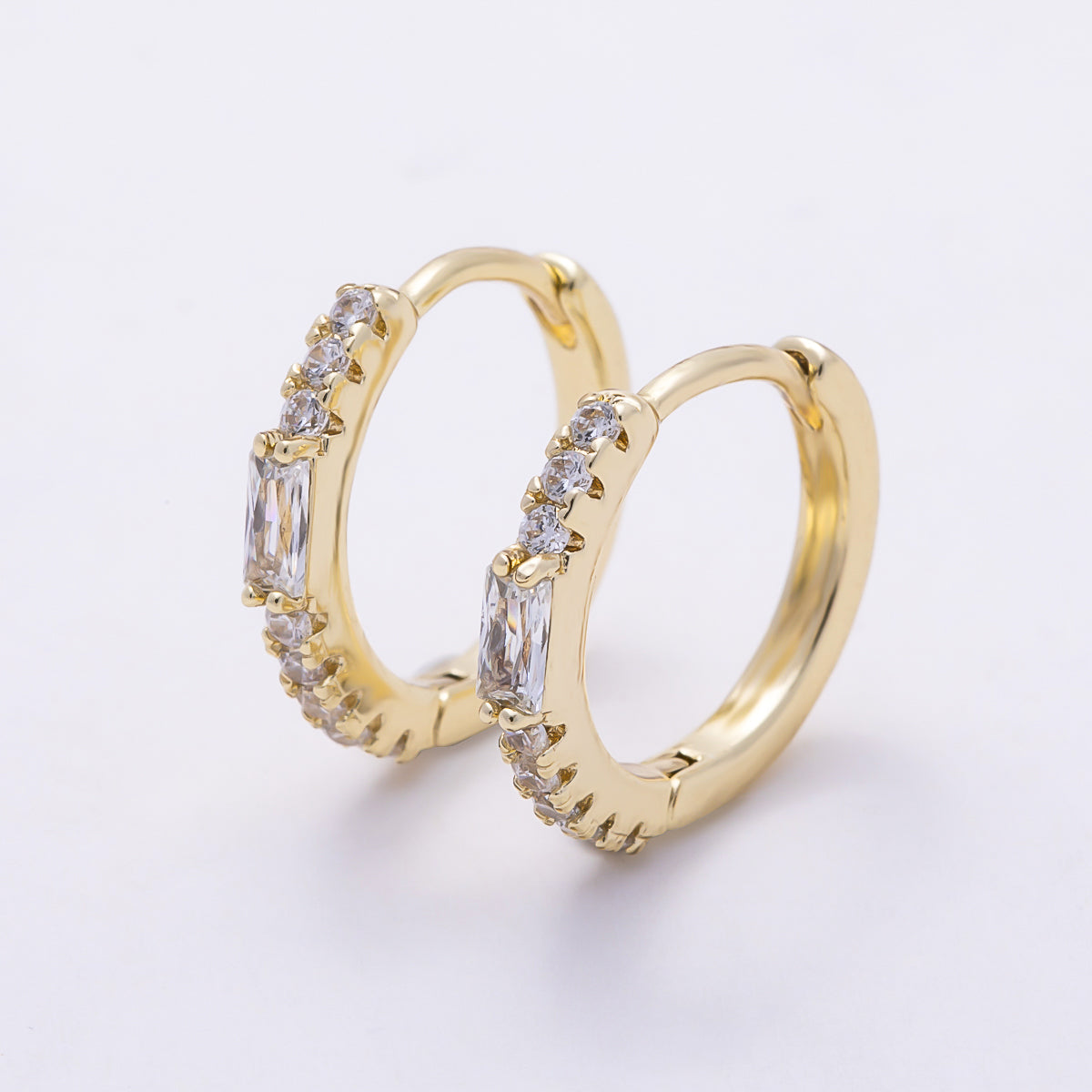 14K Gold Filled 14.5mm Baguette Micro Paved CZ Cartilage Huggie | Earrings-00759