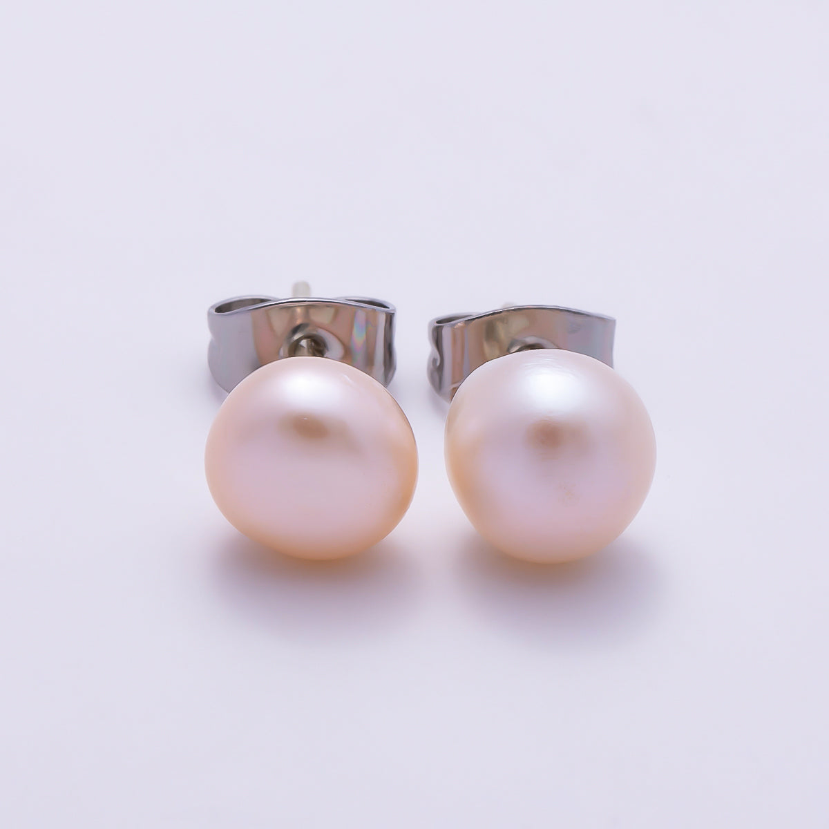 18K Gold Filled 7mm Pink Freshwater Pearl Button Stud Earrings in Gold & Silver | Earrings-00783 Earrings-00784
