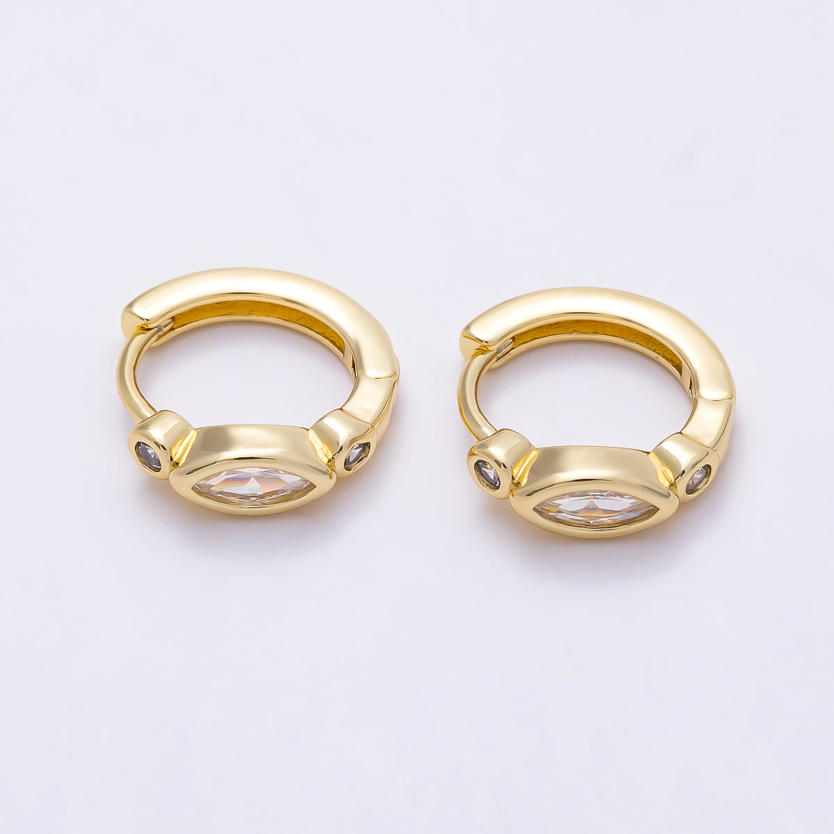 Dainty 16K Gold Filled 13mm Marquise CZ Huggie Hoop Earrings Gold & Silver | Earrings-01082
