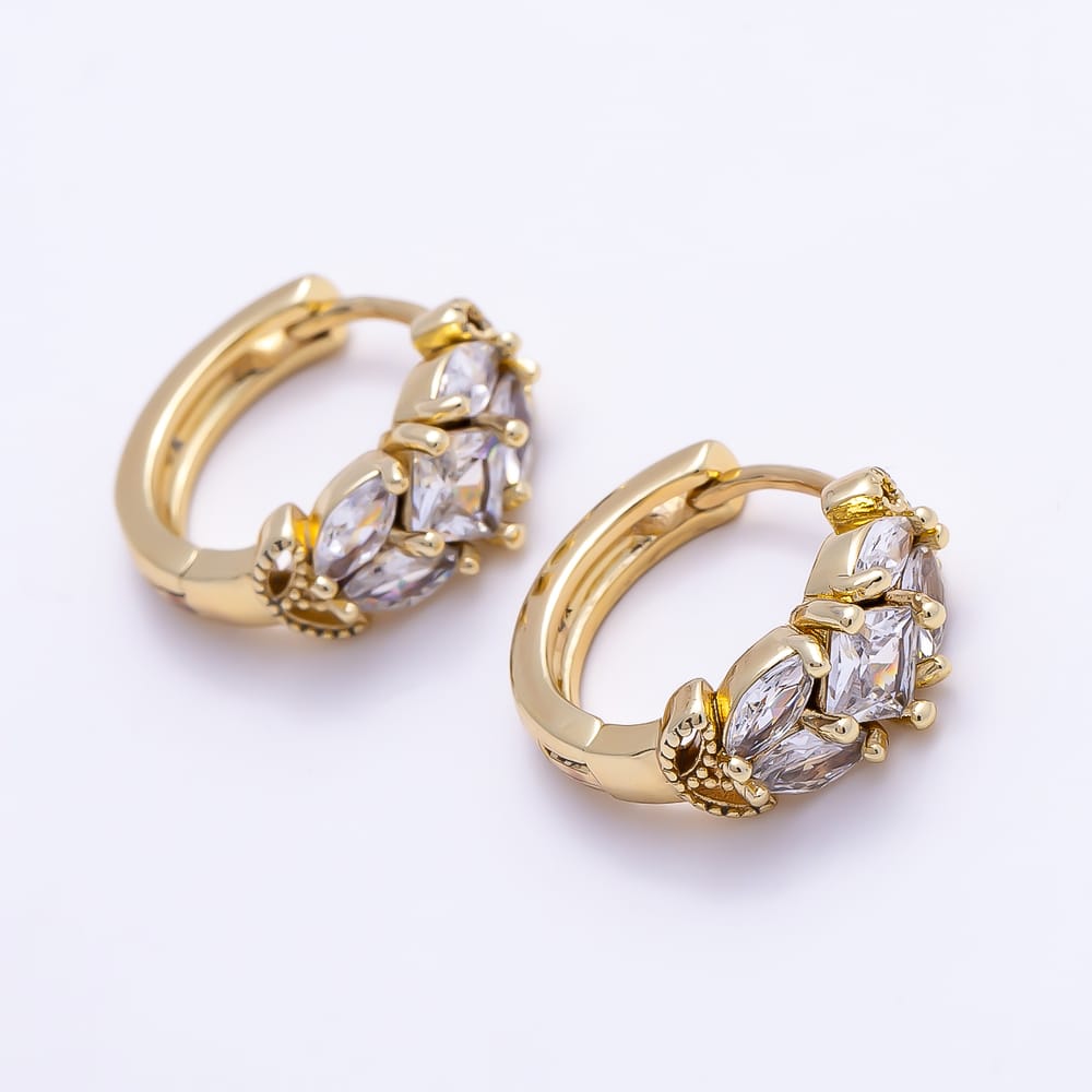 14K Gold Filled 15mm Clear CZ Marquise Rhombus Cluster Huggie | Earrings-01109