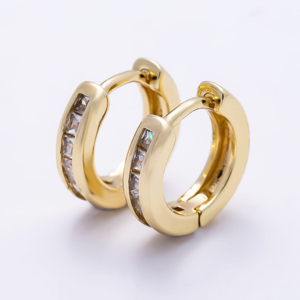 14K Gold Filled 10.5mm Clear Baguette CZ Lined Cartilage Huggie | Earrings-01113