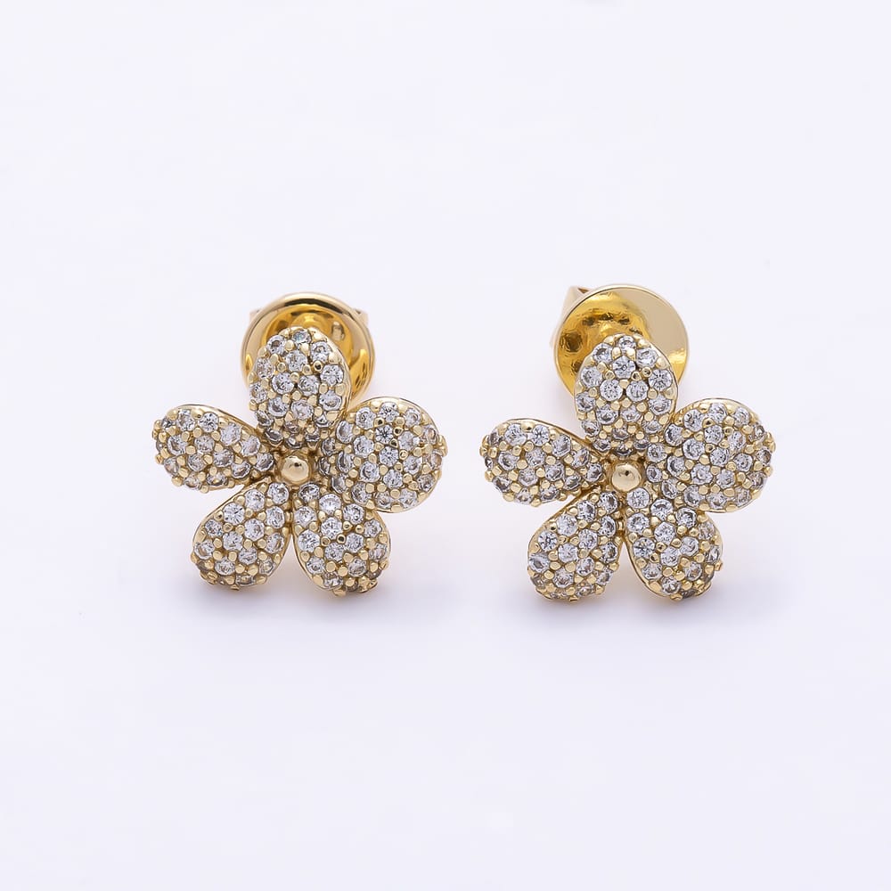 14K Gold Filled 13mm Micro Paved CZ Daisy Flower Stud Earrings | Earrings-01124