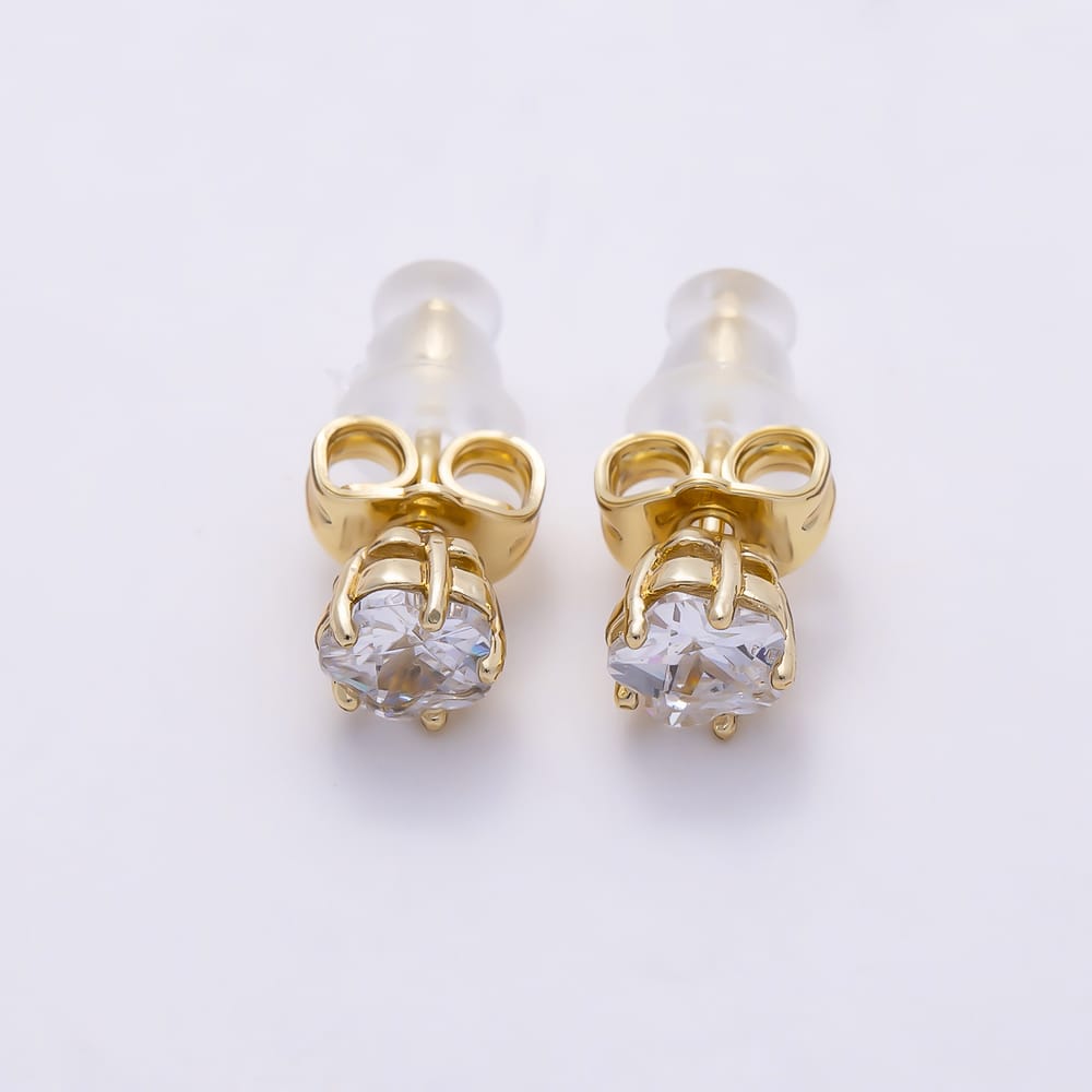 14K Gold Filled 15mm Clear Round CZ Star Prong Solitaire Stud Earrings | Earrings-01133