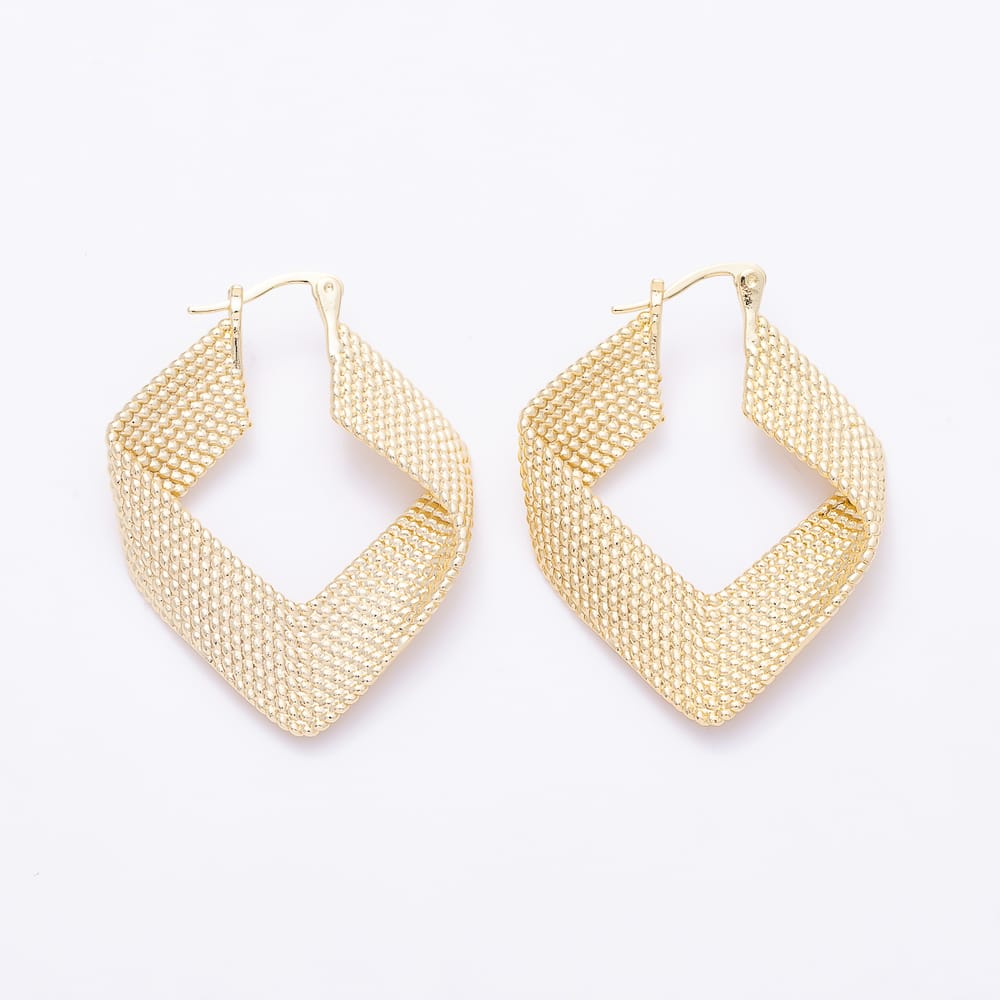 16K Gold Filled 41mm Wide Twist Rope Band Rhombus Geometric Latch Hoop Earrings | Earrings-01140