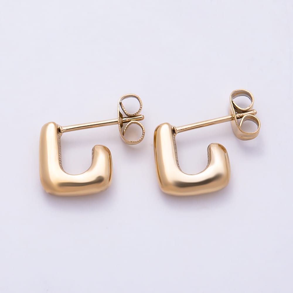 Stainless Steel PVD 14mm Minimalist Square Cartilage J-Shaped Hoop Earrings | Earrings-01177