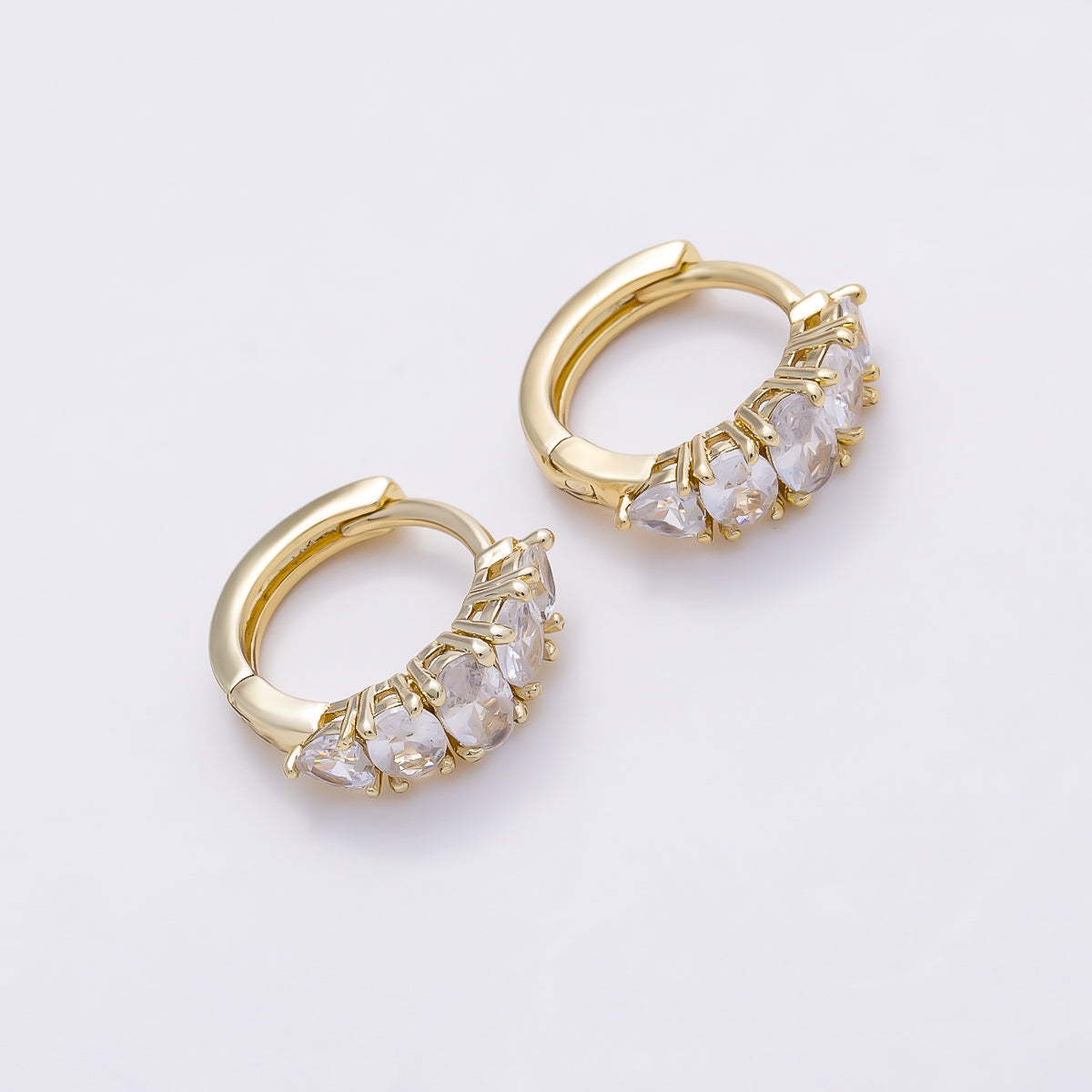 14K Gold Filled 14mm Clear CZ Oval Lined Cartilage Huggie | Earrings-01200