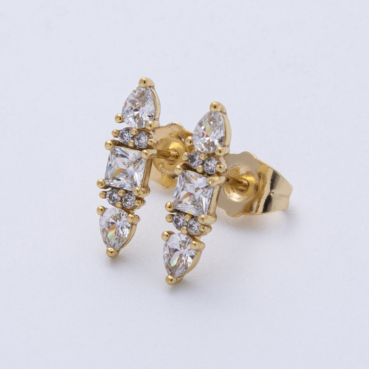 14K Gold Filled 16mm Clear Baguette Teardrop CZ Stud Earrings | Earrings-020030