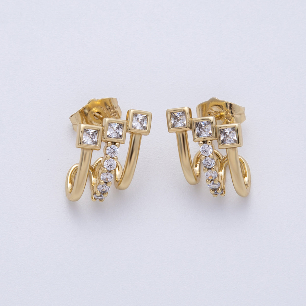 14K Gold Filled 15mm Micro Paved CZ Square Claw Stud Earrings | Earrings-020034