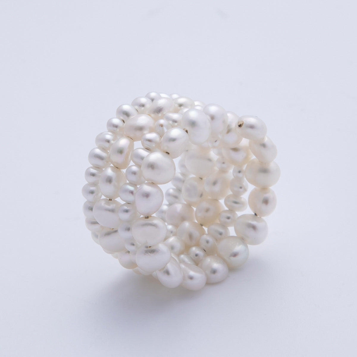 Handmade Pink White Natural Freshwater Seeds Pearls Wave Wrap Adjustable Ring | RINGS-00001