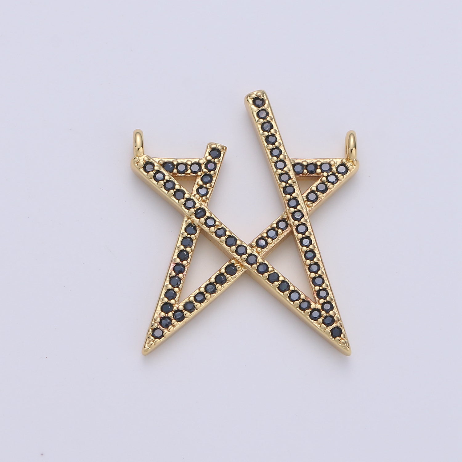 14K Gold Filled Black Micro Paved CZ Open Celestial Star Connector | F378